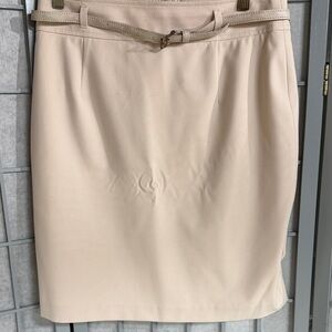 Tristan Cream Pencil Skirt with Belt, Size 8